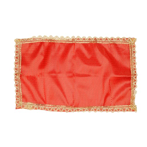 Set of 2 Decorative Small Chunari Chunar Cloth and Pooja Mat Aasan for Pooja Multipurpose Indian Traditional Festival Navratri Decorations Item Housewarming (Chunari:- 20\ X 13\; Mat:- 9\ X 7\)(Red)