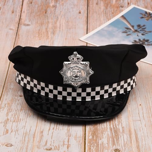 XNHIU Police Hat Unisex Police Office Cap Fashion Flat-Top Cap with Checked Band Party Costume Accessories Head Decoration for Halloween Christmas Cosplay - Image 4