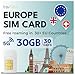 Produktbild travSIM Europe SIM-Karte | 30GB mit 4G/5G-Geschwindigkeit | Unbegrenzte Anrufe | Nutzung in Großbritannien, der Schweiz und der EU | Plan auf SIM-Karte für Europa ist 30 Tage lang gültig