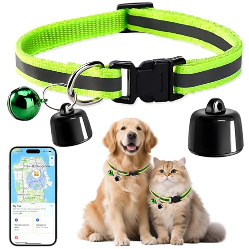 Cat Tracker, Cat GPS Tracker Collar, Dog Tracker, Adjustable Cat Tracker Collar, No Monthly Fee, Compatible with iOS/Android, GPS Tracking Device for Small Cats Dogs (Green)