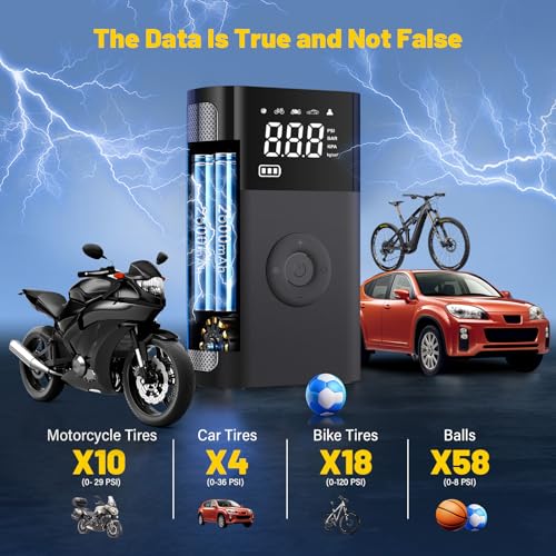 Tire Inflator Portable Air Compressor,150PSI inflator air pump,5 Modes Portable Air Compressor Pump,LED Light,SOS,Air pump for car tires,Bike,Motorcycle,Ball — view 2