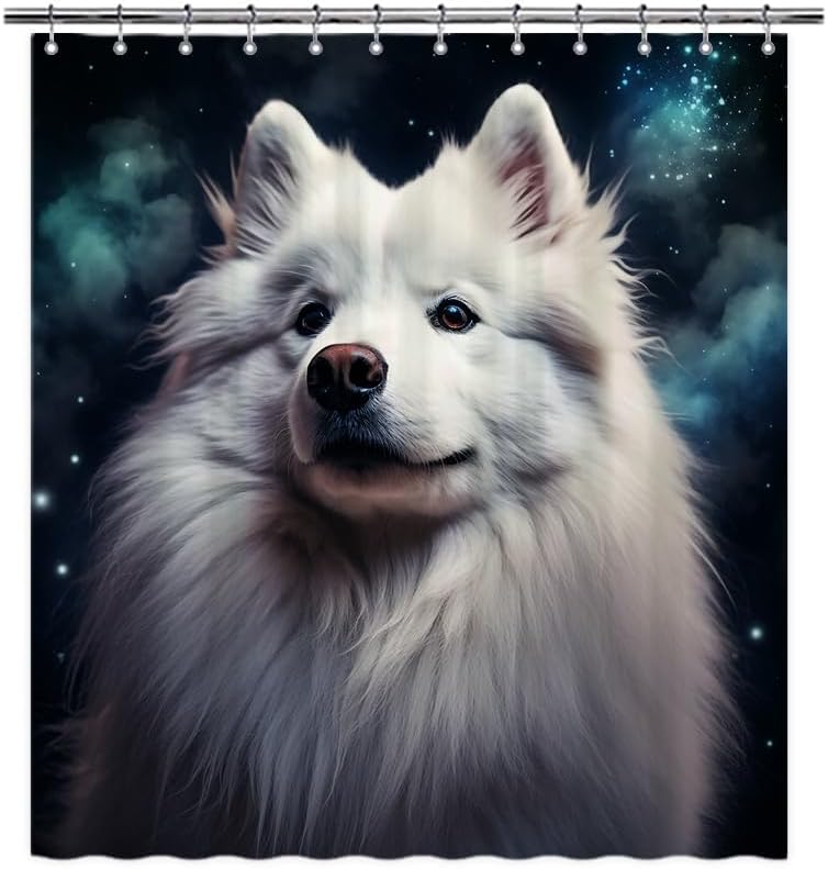 Lovely Samoyed Dog Shower Curtain Colorful Painting Dog Puppy Pet Animal Print Bath Curtains for Bathroom Home Decoration with 12 Hooks 72x72 Inch Black Style 3