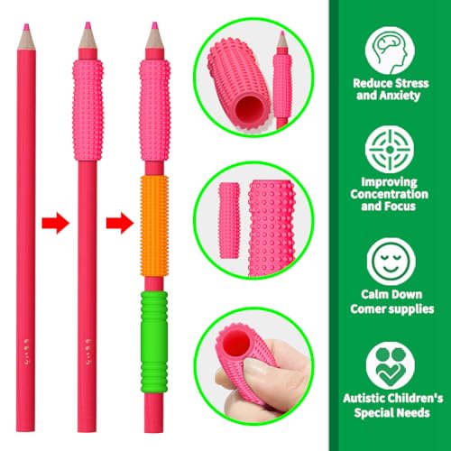 24 Pack Textured Pencil Grips - Sensory Fidget Toys for ADHD & Autism