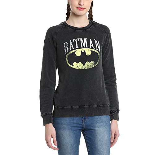 Batman By Free Authority Women’S Cotton Sweatshirt (8903346851379_Black (Acid Washed)_Small)