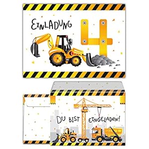 Lot de 12 cartes d’invitation pour le 4ème quatrième anniversaire d’enfant avec 12 enveloppes