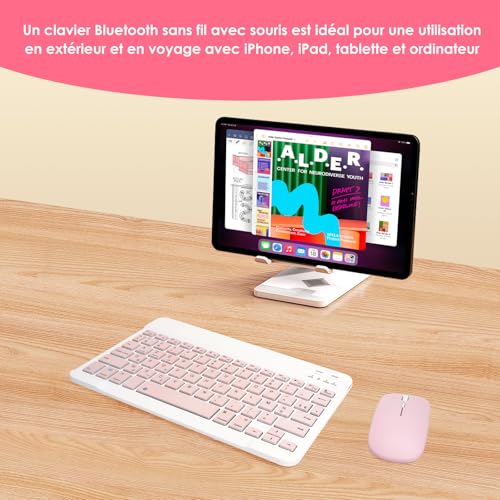 Clavier pour Tablette sans Fil et Souris Bluetooth Rose LAMA