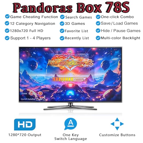 RegiisJoy 32000 Pandoras Box 78S Retro Arcade Game Console, 4 Player 3D Magical Modified Game, Search Save Delete Cheat Function, Favorite List, One-Button Combo, 128G TF, 12-Grid Classification