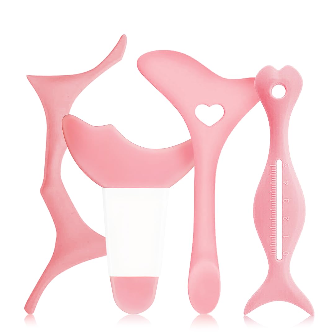 Gleva 4Pcs Multifunctional Eye Makeup Tool, Reusable Silicone Eyeliner Aid Mascara Shield Guard Eyeliner Eyelash Lipstick Eyeshadow Applicators for Beginner's & Profesional's (Pink)