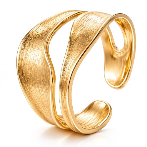 Bague large texturée ajustable en acier inoxydable étanche et hypoallergénique