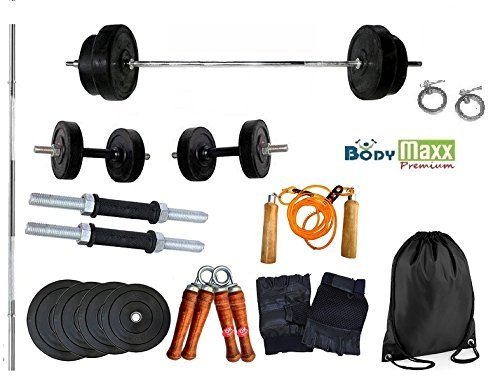 Body Maxx 24 Kg Home Gym Pack of Rubber Weight Plates + 2 Pc Dumbells Rods + 4 Feet Weight Bar + Gym Gloves + Rope + Grippers + Gym Bag Pack + 2 Locks (B01A22RKQM) Amazon Price History, Amazon Price Tracker