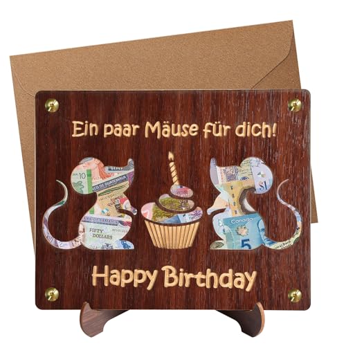 ASOFTY Geldgeschenk aus Holz, Geburtstagswünsche, Lustige Geburtstagsgeschenke Verpackung Mit Grußkarten und Umschlag für Kinder und Erwachsene