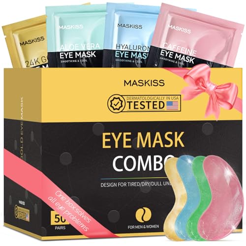 Maskiss Under Eye Patches(50 Pairs), 24K Gold, Caffeine, Hyaluronic Acid, Aloe Vera Eye Masks for Dark Circles Puffy Eyes Undereye Bags, Eye Skin Care Gift Set for Bachelorette Party Favors