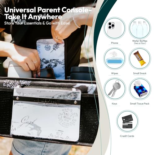 Image of WONDERFOLD Universal Parent Console Stroller Organizer with Insulated Cup Holders, Hook & Loop Closure Handle Attachment, 2 Storage Pockets, Removable Shoulder Strap for Easy Transport