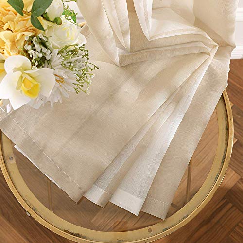 MIULEE Voile Gardinen Beige-Weiß mit Ösen 2er Set 140x245 cm – Ansicht 3