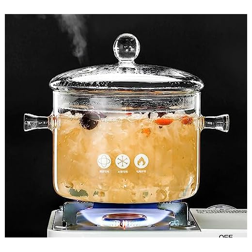 1.5L Pentola in vetro trasparente resistente alle alte temperature,tegame in Vetro borosilicato,pentola in Vetro Trasparente, pentola per zuppa con doppio manico e coperchio