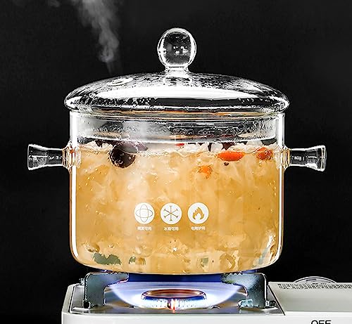 1.5L Pot De Cuisson en Verre, Pot en Verre pour Cuisine, Mini Cocotte Multifonctionnel, Marmite en verre transparent résistant aux hautes températures avec...