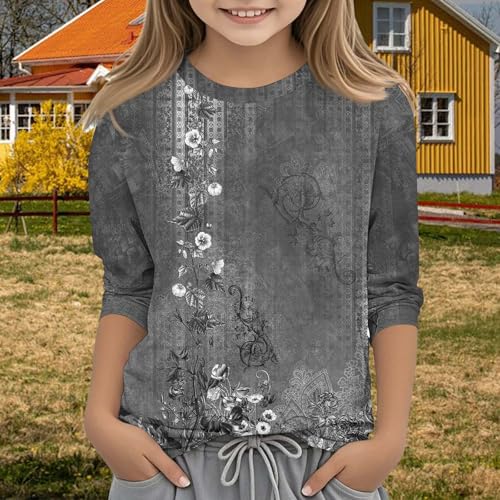 3/4 Sleeve Tops for Teen Girls Crew Neck Cute Tees Shirts Summer Floral Print Tees Blouse Casual Athletic Clothes4