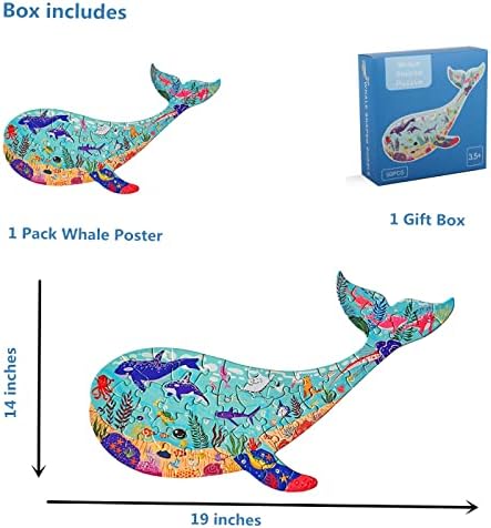 Jigsaw Puzzles for Kids Ages 4-8, 8-10, 50 Pieces Whale Animal Shaped Floor Puzzles for Kids, 6 7 8 9 10-Year-Old Girls Boys Gifts, Toys for 5-7 Girls Boys Gifts 4 51FOVaXW2DL. AC