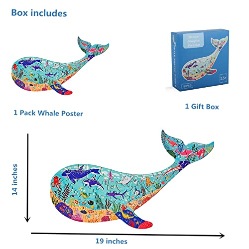 Jigsaw Puzzles For Kids Ages 4-8, 8-10, 50 Pieces Whale Animal Shaped Floor Puzzles For Kids, 6 7 8 9 10-Year-Old Girls Boys Gifts, Toys For 5-7 Girls Boys Gifts #TOP3