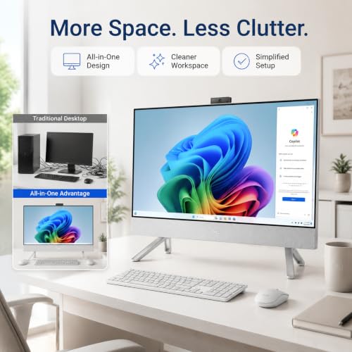 Image of Dell 27 inch Touchscreen All-in-One Desktop Computer, Intel Core Ultra 7 355U, FHD (1920 x 1080) IPS Touchscreen, 64 GB DDR5 RAM, 2 TB SSD, Windows 11 Pro, Copilot+ AI, White, for Business & Student