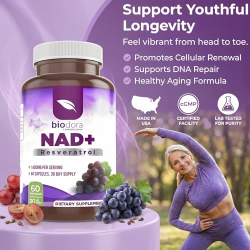 Image of Resveratrol NAD+ 1400mg | Trans-Resveratrol Antioxidant NAD Supplement with NAD | Support Cellular Health, Energy & Anti Aging (60 Capsules)