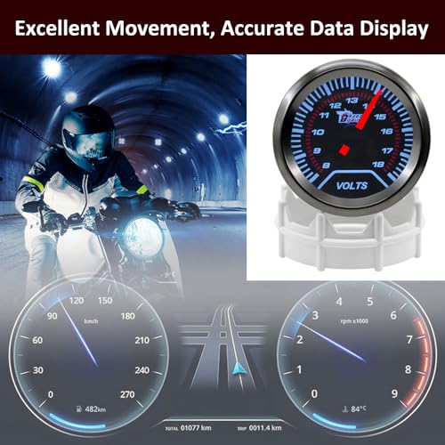 ETOPARS Universelle Auto Spannungsanzeige 2Zoll 52mm Auto Spannungsmesser Messgerät 8V - 18V Voltmeter Zeiger Anzeige Spannungs Weiß Lichtanzeige Instrument Rauchtönung Len