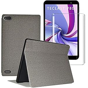 Tasch HYMY Hülle + 1 Pcs Schutzfolie Schutzfolie Glas für TECLAST P80x/P80 hülle 8″ – Flip Case Cover Schutzhülle Schutzfolie TECLAST P80x/P80 Schutzfolie Glas-Gray