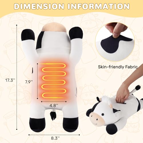 Image of Cow Heating Pad for Period Cramps Menstrual Pain Relief, Portable Electric Heat Pads USB Powered, Cute Stuff Cow Plush Heated Stuffed Animals Gift, Gifts for Women Teen Girls Birthday Christmas Easter