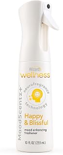 Wizard Wellness Air Freshener with MoodScentz+ Tech, Neuro Mood Enhancing Fragrance, Non-Aerosol Continuous Spray Aromatherapy Mist Room Scent – 10 Fl Oz Bottle (Happy & Blissful)