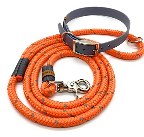Stevertau REFLECT ORANGE Set aus Tauleine und verstellbarem Halsband aus Biothane