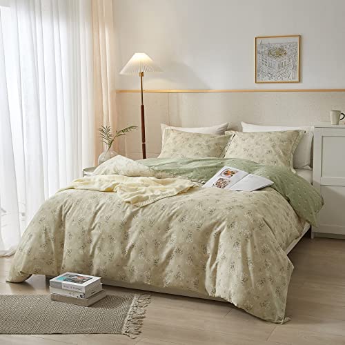 Vclife Boho Floral Duvet Cover Cotton Twin Duvet Cover With Zipper, Modern Sage Green Beige Tan Pattern Duvet Cover Sets, 1 Twin Beige Floral Duvet Cover And 2 Pillow Covers, Super Soft, Easy Care #TOP5