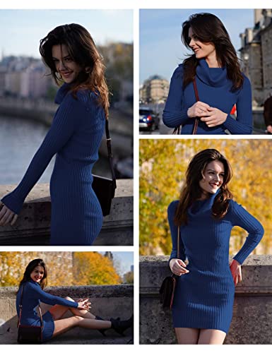 Image of v28 Sweater Dress for Women Ribbed Knit Fitted midi Sexy Fall Winter Bodycon Cowl Neck Dresses
