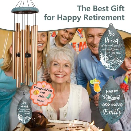 Image of ASTARIN Personalized Happy Retirement Wind Chimes, Tree of Life Retirement Wind Spinner Gift for Women /Men Teacher Coworker 2024, Going Away Farewell Gifts, Deep Tone Larde Wind Chime