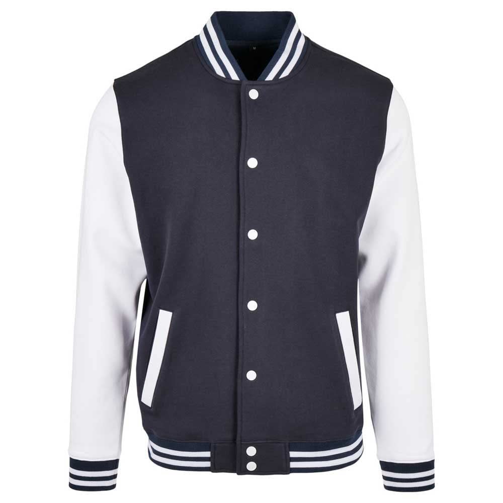 Build Your Brand Men's Basic College Jacket, Sizes XS - 5XL, Navy/White, XXXXL