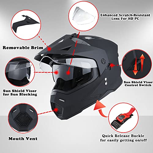 1Storm Dual Sport Motorcycle Motocross Off Road Full Face Helmet Dual Visor: HF802 - Image 6