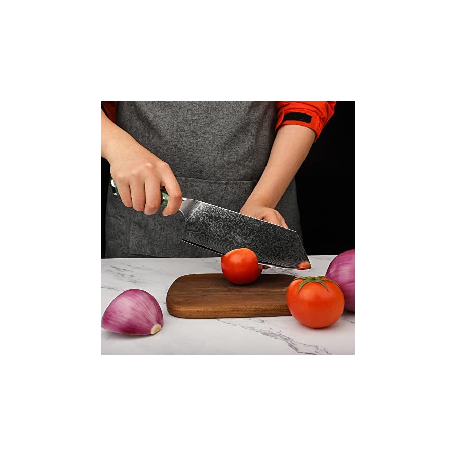SANMUZUO Nakiri Knife - 7.5 inch Cleaver Knife- Xuan Series - VG10 Damascus Steel Kitchen Knife - Resin Handle (Jade Green)