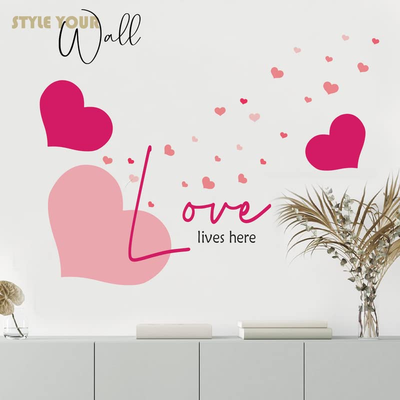 Image of Kotart - Pink Heart and Love Quote Printed Wall Decals - PVC Vinly Wall Stickers for Room Living Room Bedroom Kids Room Wall Decor
