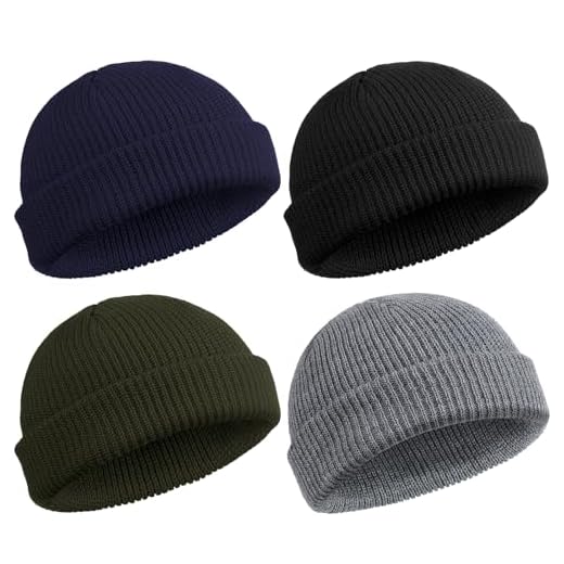 SATINIOR 4 Pieces Trawler Beanie Watch Hat Roll up Edge Skullcap Fisherman Beanie Unisex