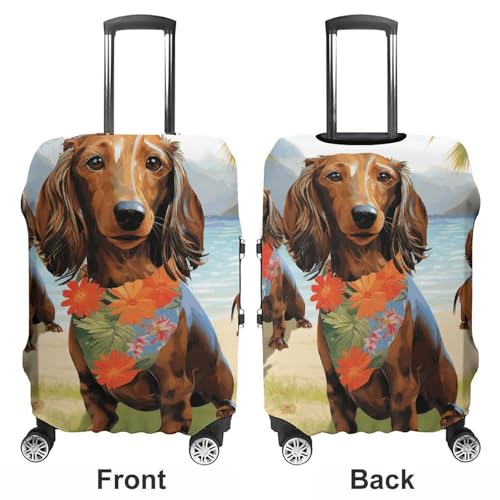 Dachshund Tropical Painting Art Luggage Cover, Washable Elastic Suitcase Cover Protector Fit 18-32 Inch Luggage3
