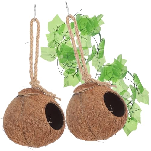 SEWOART 4個 トカゲのココナッツの巣 爬虫類の巣の皮 トカゲのペットの巣 ヤモリ水槽アクセサリー 爬虫類ハウス ココナッツの皮 隠れる 爬虫類の装飾 隠れ家 屋内 ネスティング 人工芝