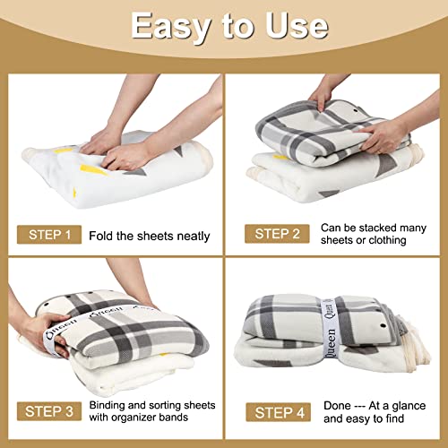 8 Pieces Bed Sheet Organizer Bands, Elastic Bed Sheet Straps Organizer and Storage Keepers, Linen Labels Bedding Bands for Closet, Bedroom, Dorm and Laundry Room (King Queen Twin Full)