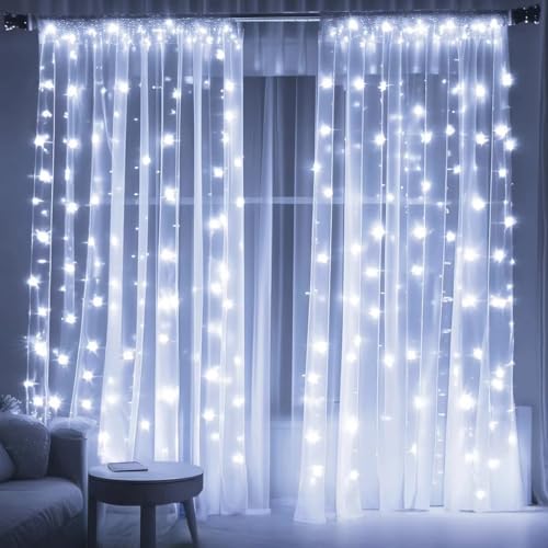 ORSMGOLF Fairy Curtain String Lights, Room Decor &Ideal Gift for Teens Girl, 8 Modes Wall Lights & Valentine's Day Indoor Decorations (White)