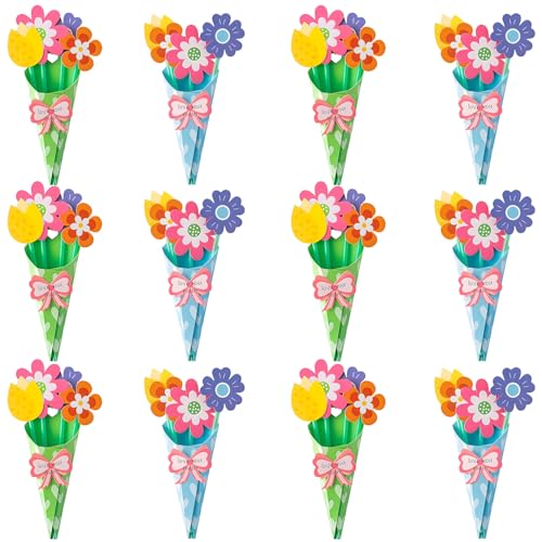 12pcs Muttertag Blumen Basteln für Kinder Muttertagsgeschenk Stück Blumenstrauß Papier Bastelset DIY Blumenstrauß Grußkarten Happy Mothers Day Greeting Card Muttertag Blumen Basteln für Kinder