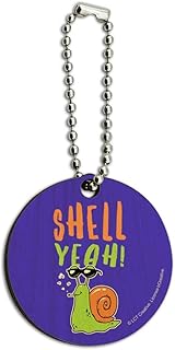 Shell Yeah Hell Yes Snail Funny Humor Wood Wooden Round Keychain Key Chain Ring