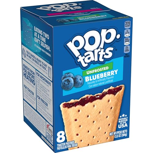 Pop-Tarts Toaster Pastries, Breakfast Food and Kids Snacks, Unfrosted Blueberry, 10.15lb Case (96 Count)