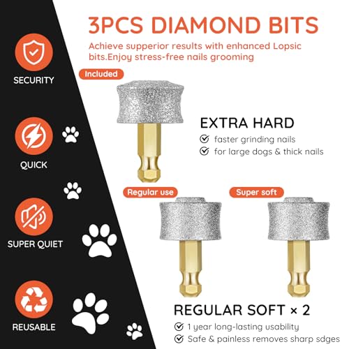 Image of Dog Grooming Kit Dog Nail Trimmers with 3 Grinding Wheels Dog Nail Grinder /Clippers /Trimmers Super Quiet Rechargeable 6-speed Cat Nail Clipper for Large Medium Dogs Cats Small Animal Nail Care