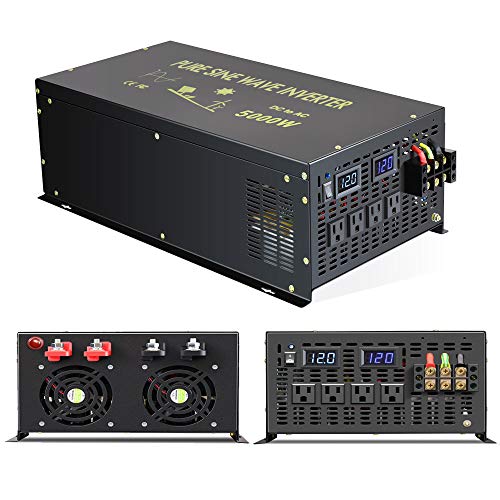 Reliable 5000W Continuous Power Heavy Duty Pure Sine Wave Power Inverter DC 12V to AC 110V 120V with 4 AC Outlets 41Amps Hardwire Terminal and LED Display for RV Car Solar System Emergency