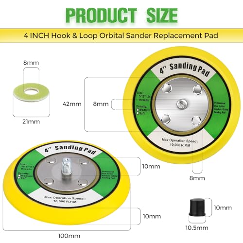 MOGRQAP 4 Inch Sander Backing Pad Support Plate 100 mm M8 Polishing Waxing Buffing Electric Grinder Sanding Tool(4 inches/100 mm Yellow) - Image 4