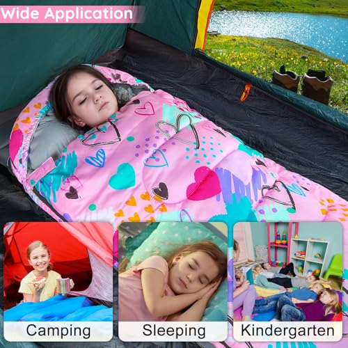 Image of FIOBEE Kids Sleeping Bag 3 Season Camping Sleeping Bags for Girls Toddler | Warm & Cool Weather 41℉ - 60.8℉, Girls Sleeping Bag with Backpacking, Machine Washable, For Traveling Hiking Indoor Outdoor