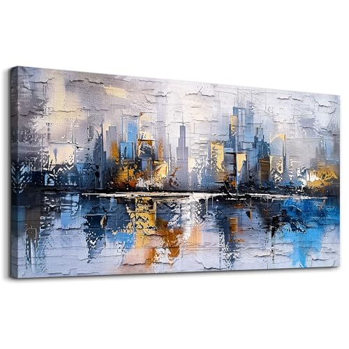 KELIYUAN Yellow And Blue Graffiti Wall Art Home Decoration Painting Large Abstract Urban Modern Oil Painting Printed Living Room Decoration And Bedroom Office Wall Decor Aesthetics 30 X 60 Inches